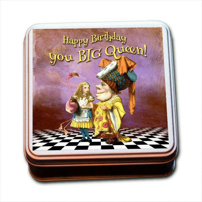 Alice in Wonderland 'Happy Birthday You Big Queen!' Tin of Heart Shaped Eco Mini Wax Melts.