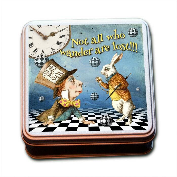 Alice In Wonderland 'Not All Who Wander Are Lost!' Tin of Heart Shaped Eco Mini Wax Melts.