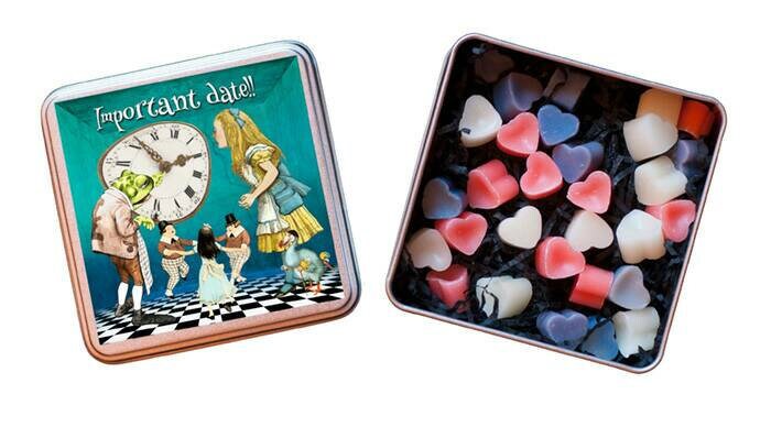 Alice In Wonderland 'Important Date!' Tin of Heart Shaped Eco Mini Wax Melts.