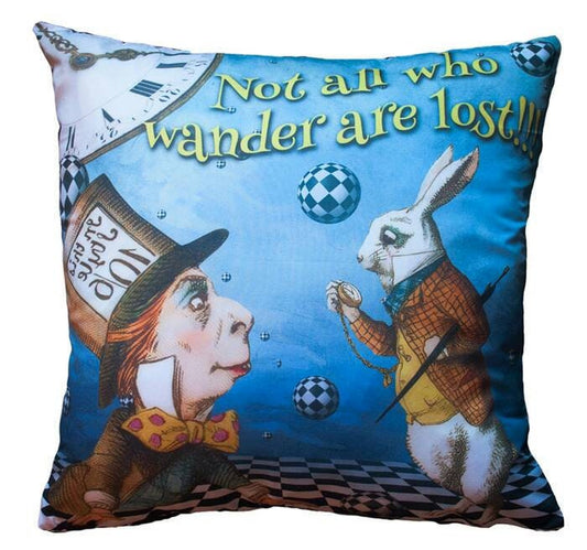 Alice in Wonderland 'Not All Who Wander Are Lost!' Decorative Scatter Cushion.