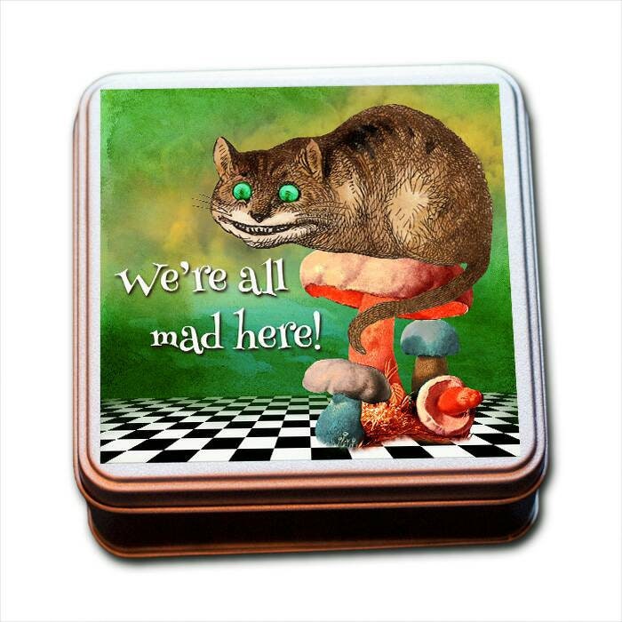 Alice In Wonderland 'Were All Mad Here!' Tin of Heart Shaped Eco Mini Wax Melts.