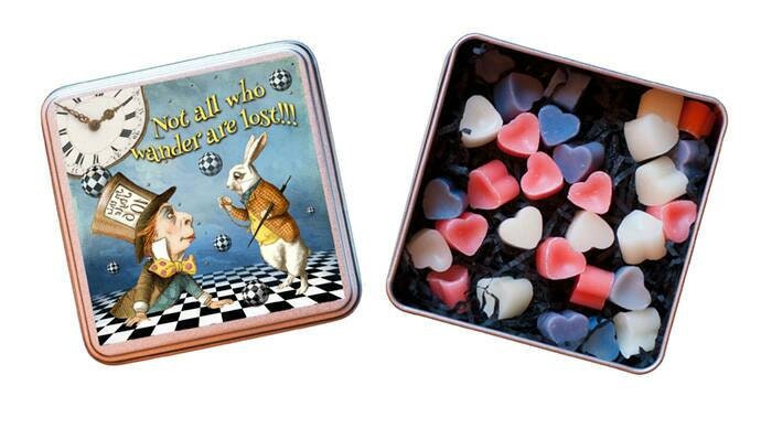 Alice In Wonderland 'Not All Who Wander Are Lost!' Tin of Heart Shaped Eco Mini Wax Melts.