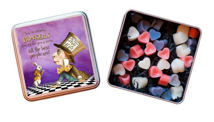 Alice In Wonderland 'Your Entirely Bonkers!' Tin of Heart Shaped Eco Mini Wax Melts.