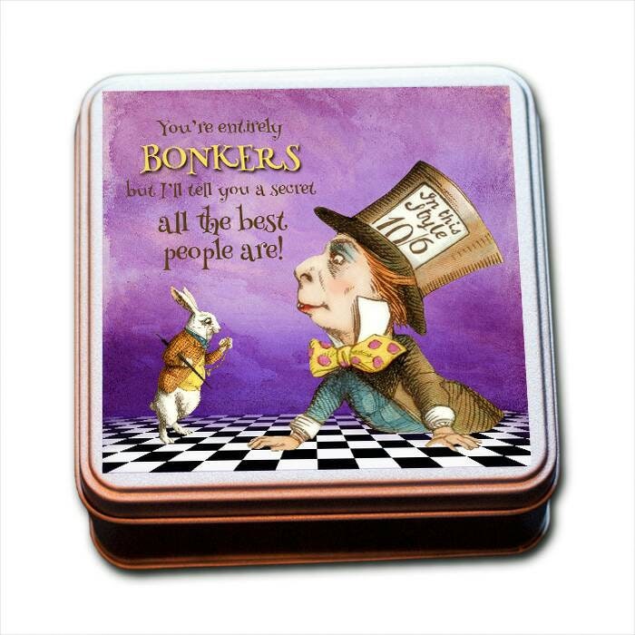 Alice In Wonderland 'Your Entirely Bonkers!' Tin of Heart Shaped Eco Mini Wax Melts.